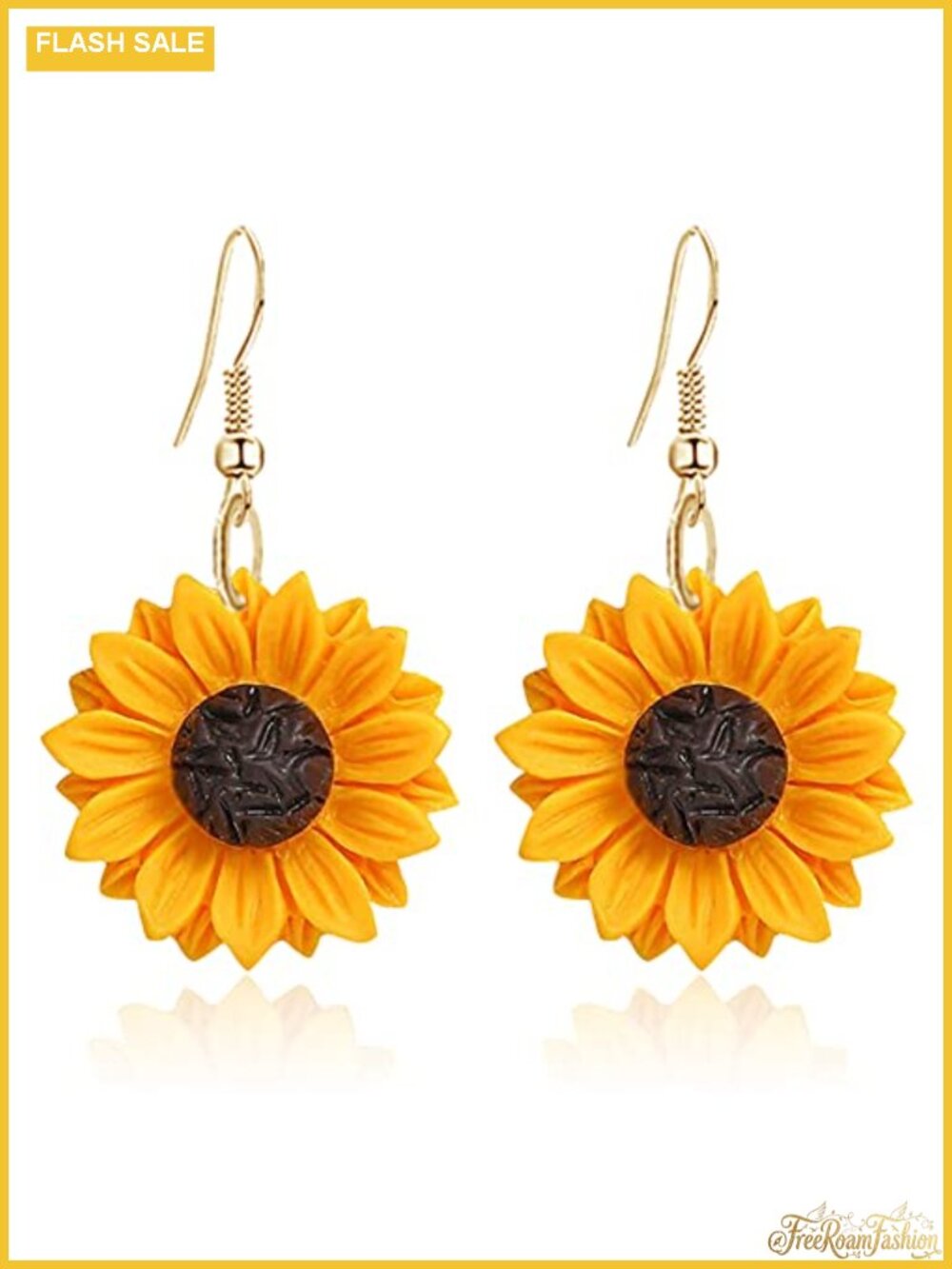 Sunflower Dangle Drop Earrings French Wire Yellow Enamel Daisy Jewelry